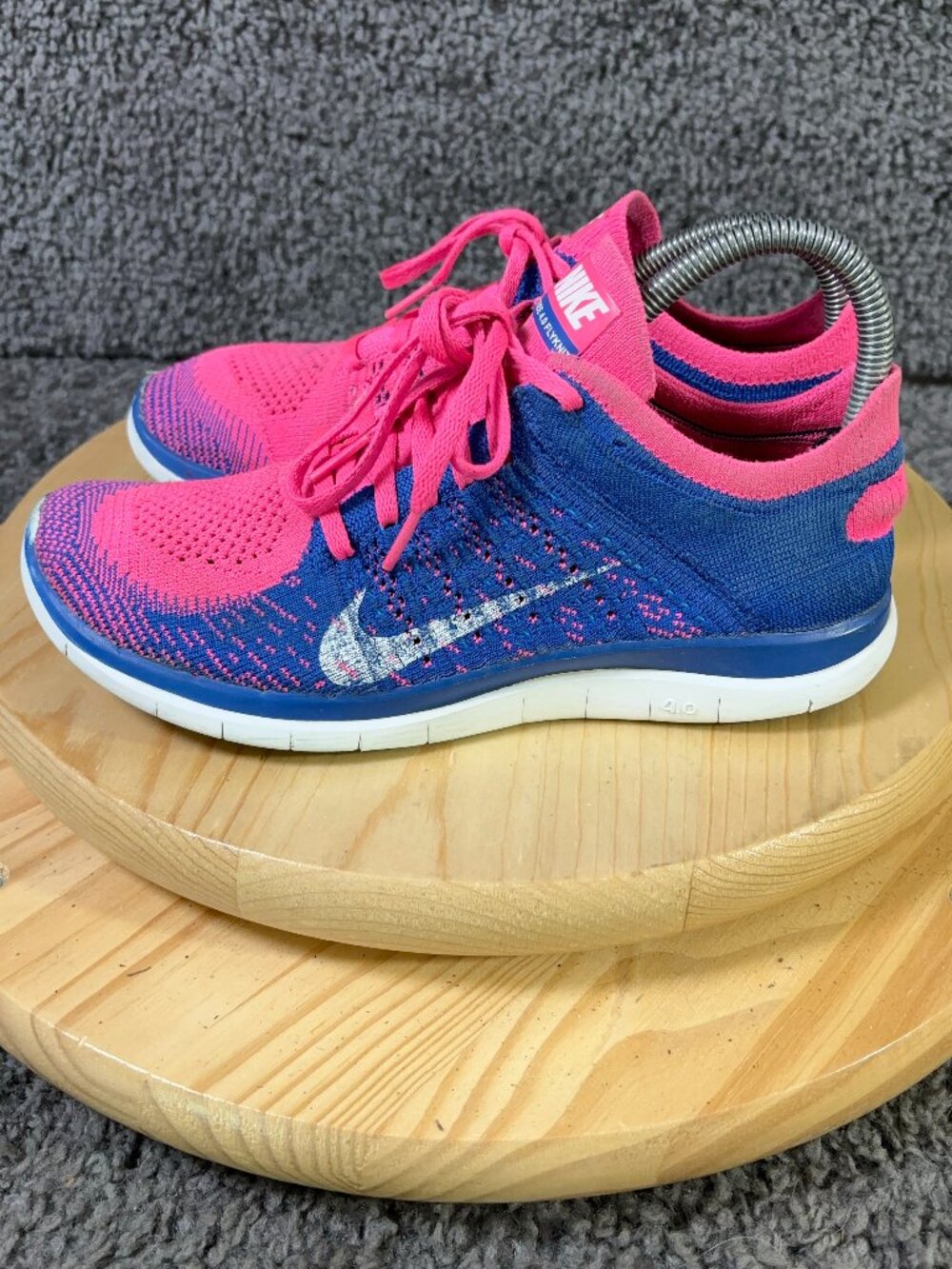 Nike Free 4.0 Flyknit Running Shoe Womens Size 8 Blue Pink Gym Training Sneakers